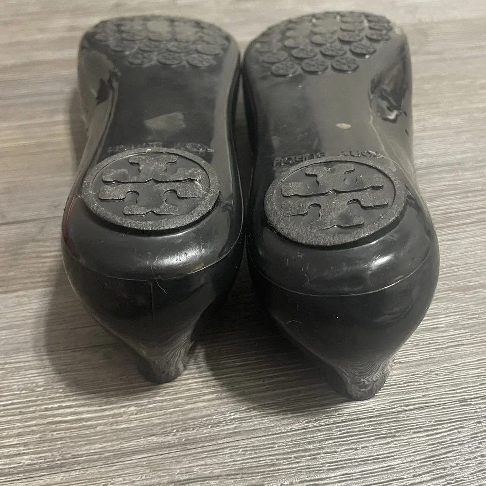 TORY BURCH Sz 10 Jelly Reva Ballet Flats Black Rubber Logo Shoes Travel Resort